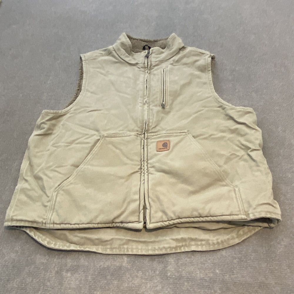vtg Carhartt Vest Mens Large V33 Faded Tan Detroit Logo Distressed Grunge